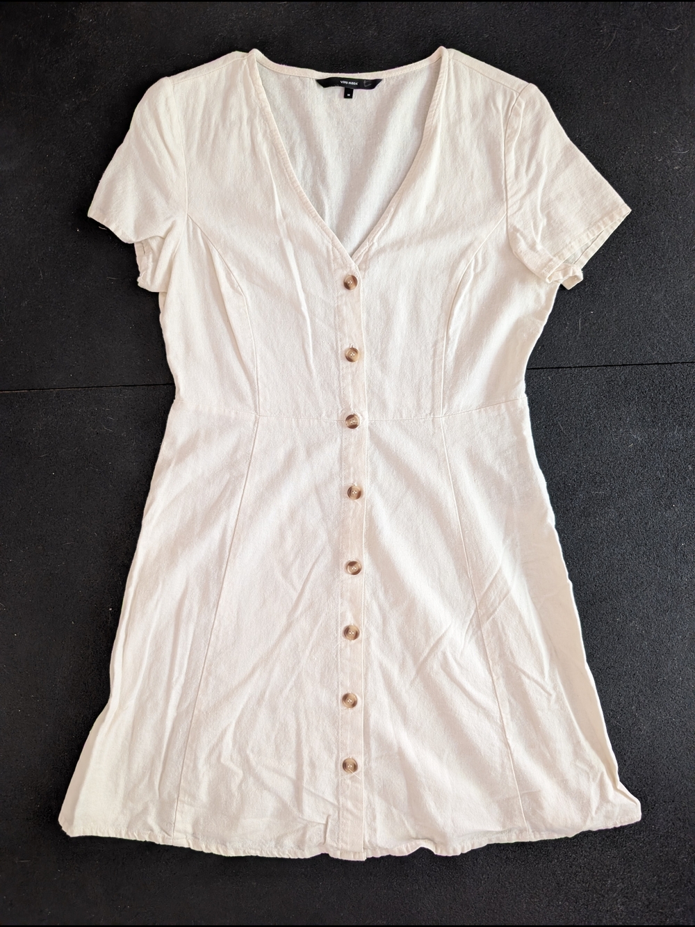 Vero Moda Ivory Cream Button-Front Short Sleeve Linen Blend Dress Size M